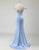 Sky Blue Mermaid Off The Shoulder 3D Flower Slit Prom Dress