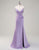 Lilac Mermaid Spaghetti Applique Tassel Prom Dress with Slit