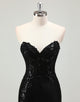 Black Mermaid Sweetheart Sequin Applique Slit Prom Dress