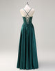 Dark Green Lace Applique A-Line Spaghetti Prom Dress