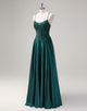 Dark Green Lace Applique A-Line Spaghetti Prom Dress