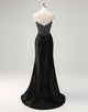 Black Strapless Crystal Prom Dress with Slit