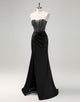 Black Strapless Crystal Prom Dress with Slit