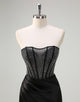 Black Strapless Crystal Prom Dress with Slit