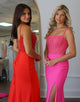 Fuchsia Spaghetti Straps Mermaid Long Corset Prom Dress with Slit