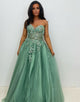 Sage Green Sweetheart Tulle Tiered A-Line Long Prom Dress with Appliques