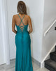 Blue Spaghetti Straps Satin Mermaid Long Prom Dress