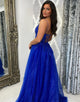 Royal Blue Spaghetti Straps A-Line Tulle Sequins Prom Dress