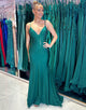 Glitter Dark Green Spaghetti Mermaid Beaded Long Prom Dress