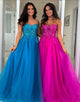 Fuchsia Strapless A-Line Tulle Long Prom Dress with Appliques