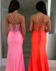 Pink Spaghetti Mermaid Long Prom Dress with Beading