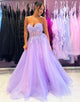 Lilac Sweetheart A-Line Tulle Long Prom Dress with Appliques