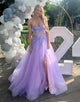 Lilac Sweetheart A-Line Tulle Long Prom Dress with Appliques