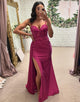 Fuchsia Spaghetti Mermaid Long Prom Dress with Appliques