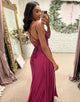 Fuchsia Spaghetti Mermaid Long Prom Dress with Appliques