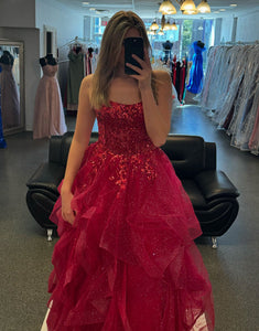 Sparkly Fuchsia Spaghetti A-Line Long Prom Dress with Appliques