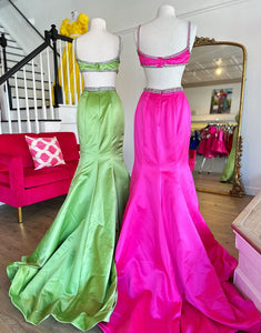 Fuchsia Mermaid Spaghetti Bow Crystal Sweep Train Prom Dress