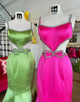 Fuchsia Mermaid Spaghetti Bow Crystal Sweep Train Prom Dress