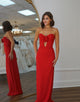 Red Sheath Sweetheart Flower Floor Length Prom Dress