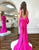 Fuchsia Mermaid Spaghetti Square Neck Bow Sweep Train Prom Dress