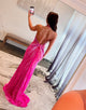 Sex Halter Mermaid Crystal Slit Prom Dress with Sweep Train