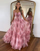 Spaghetti Print A-Line Tulle Prom Dress with Floor Length