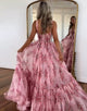 Spaghetti Print A-Line Tulle Prom Dress with Floor Length