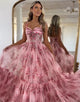 Spaghetti Print A-Line Tulle Prom Dress with Floor Length