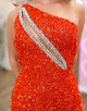 Orange One Shoulder Sequins Hollow Mermaid Long Prom Dress with Slit