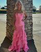 Mermaid Bateau-Neck Strapless Tulle Tiered Prom Dress