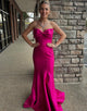 Fuchsia Mermaid Bateau-Neck Bow Strapless Prom Dress