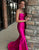 Fuchsia Mermaid Bateau-Neck Bow Strapless Prom Dress