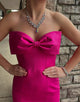 Fuchsia Mermaid Bateau-Neck Bow Strapless Prom Dress