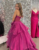 Chic Pink Strapless Bow A-Line Tiered Long Corset Prom Dress