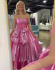 Chic Pink Strapless Bow A-Line Tiered Long Corset Prom Dress