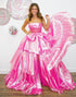 Chic Pink Strapless Bow A-Line Tiered Long Corset Prom Dress