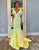 Yellow Mermaid Bow V-Neck Prom Dress with Sweep Train