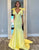 Yellow Mermaid Bow V-Neck Prom Dress with Sweep Train