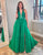 Dark Green A-Line Halter Applique Tiered Prom Dress