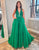 Dark Green A-Line Halter Applique Tiered Prom Dress