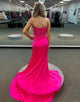 Sweetheart Neck Crystal Ruched Mermaid Slit Prom Dress