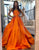 Orange A-Line Bateau Neck Sleeveless Ruched Prom Dress