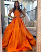 Orange A-Line Bateau Neck Sleeveless Ruched Prom Dress