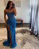 Mermaid Sequin Sweetheart Neck Sleeveless Slit Prom Dress