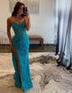 Mermaid Sequin Sweetheart Neck Sleeveless Slit Prom Dress