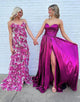 Fuchsia A-Line Sweetheart Neck Sleeveless Slit Prom Dress