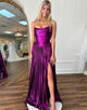 Dark Purple Strapless Pleated A-Line Long Prom Dress with Slit