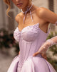 Lilac Sweetheart Satin A-Line Long Corset Slit Prom Dress