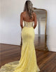 Yellow Halter Neck Lace Mermaid Applique Long Prom Dress