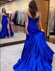 Royal Blue Mermaid Sweetheart Satin Long Prom Dress